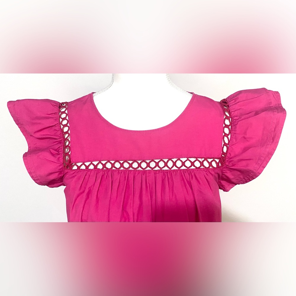 La Ven Womens XS Solid Pink Flutter Sleeve Dress Preppy Feminine Cottagecore - Picture 7 of 15